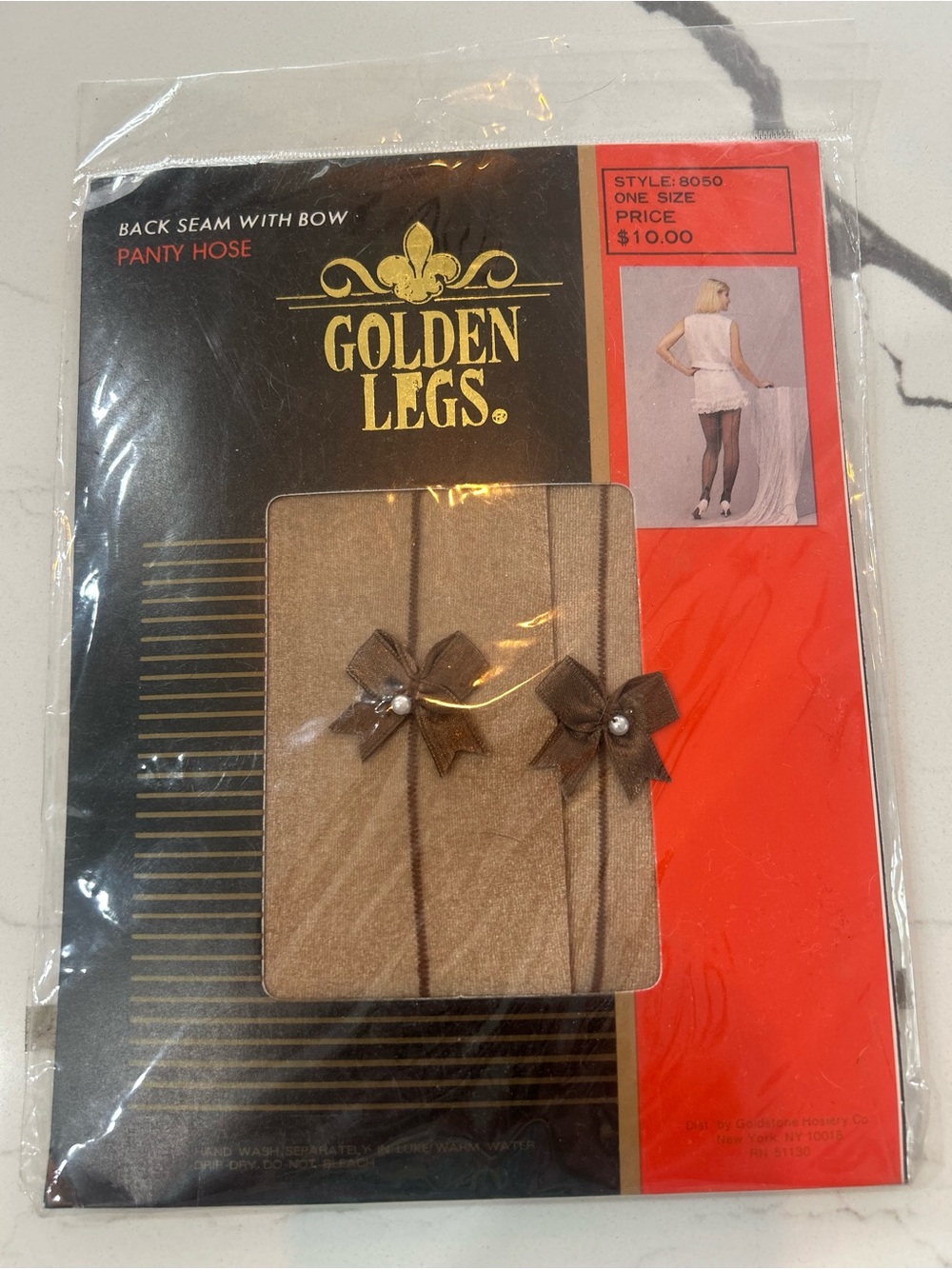 Vintage 1970’s Golden Legs Back-Seam Pantyhose with Bow Accents — Brown